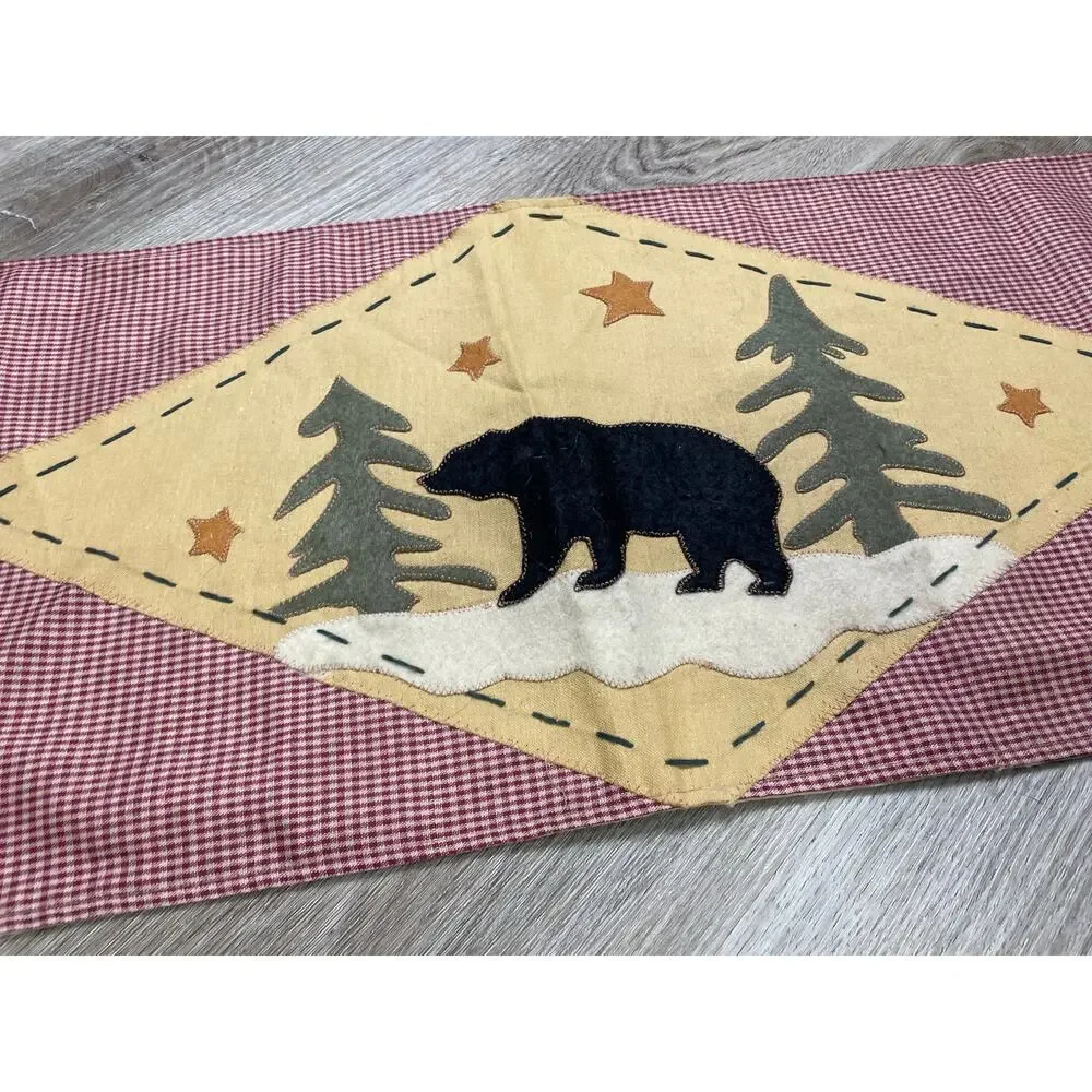 Rustic Lodge Wildlife‎ Table Runner Bear Deer Pine Tree Tapestry Tassel Cabin
